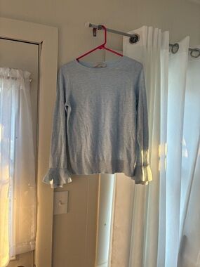 LOFT Pale Blue Crewneck Sweater with Ruffle Cuffs